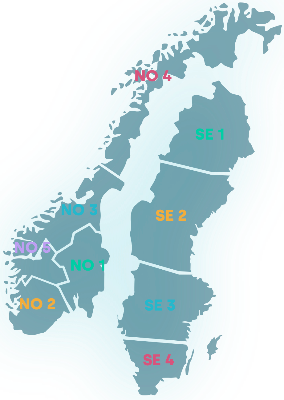 Map showing areas for Sweden and Norway